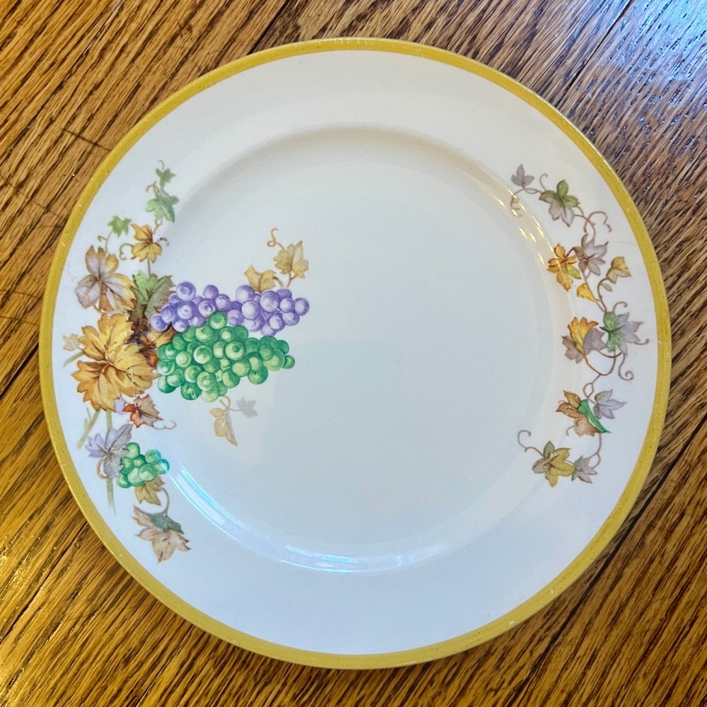 Vintage Crooksville China Co. 6” Dessert/Salad/Bread Plate Grapevine w/ gold rim
